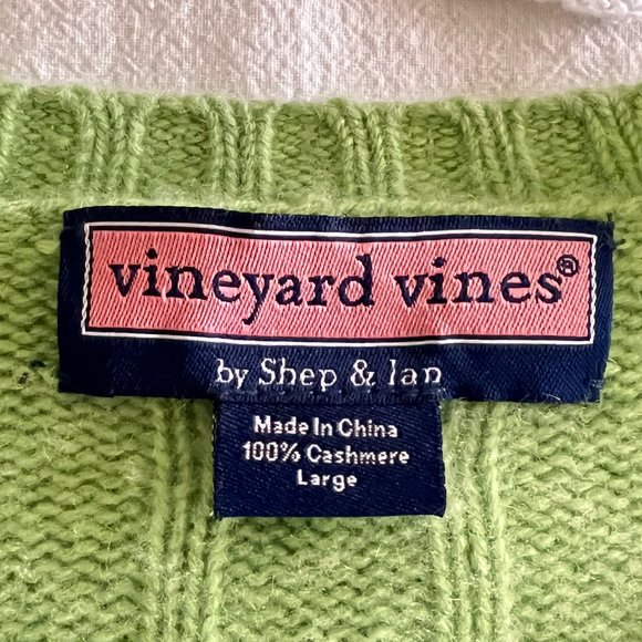 VINEYARD VINES Women's Green 100% Cable Knit Cashmere Sweater - Picture 4 of 8